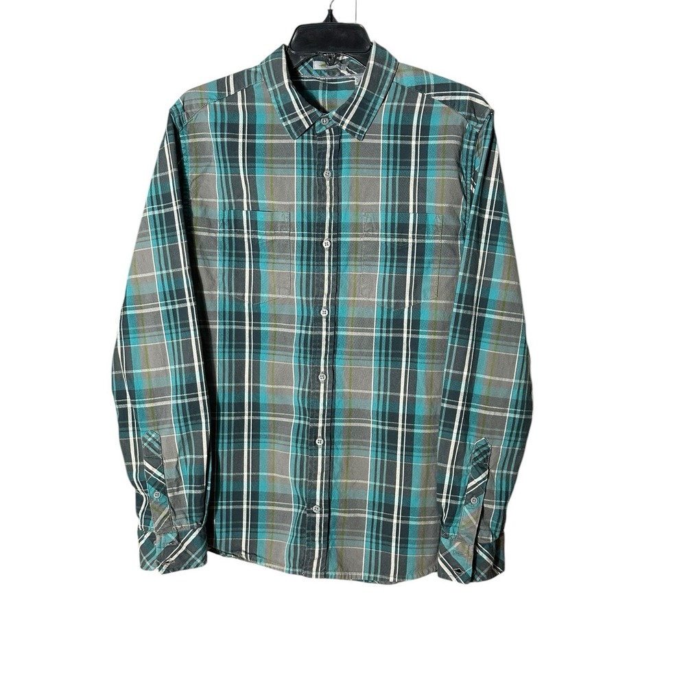 Horny Toad Blue Plaid Shirt Medium Long Sleeve Button 100% Organic Cotton CD10-1